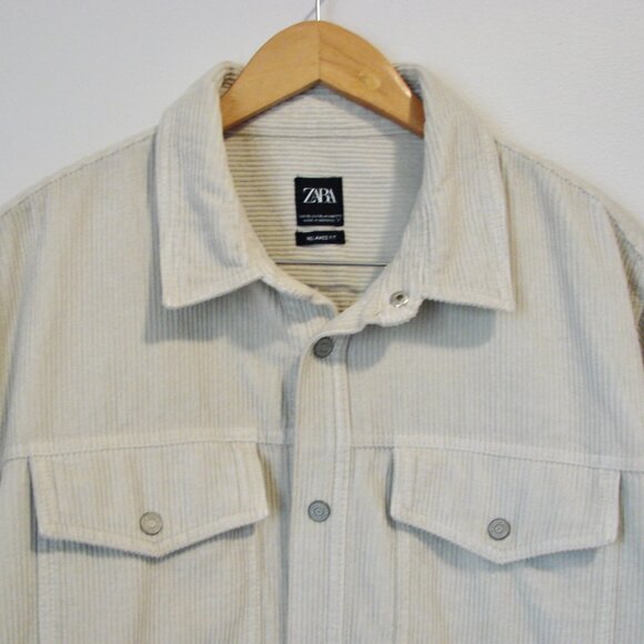 Zara Cream Beige Corduroy Shirt Jacket Relaxed Fit Snap Front Size XL - Picture 4 of 15